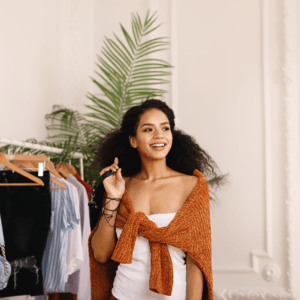 Woman in clothes store