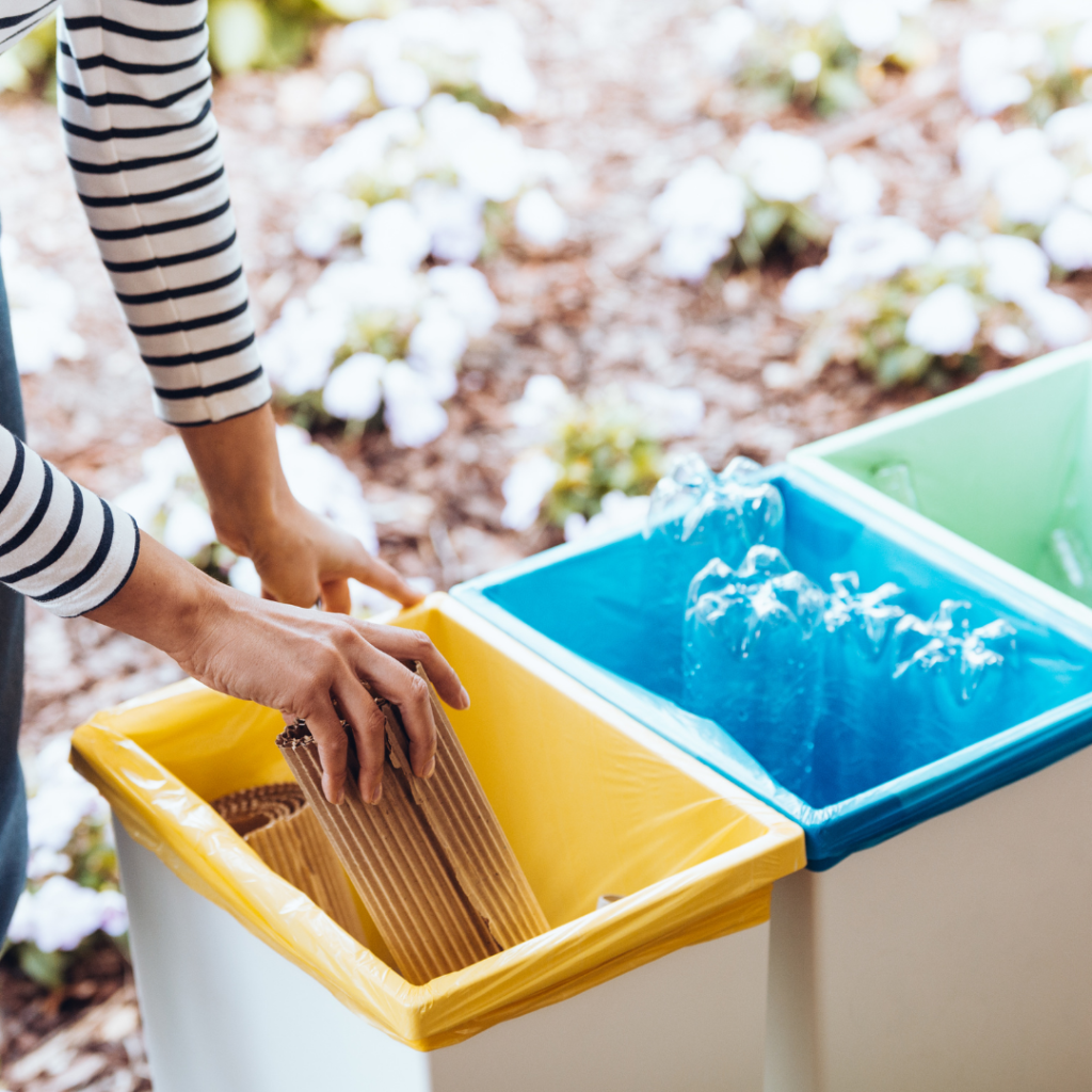 Yellow recycling bin