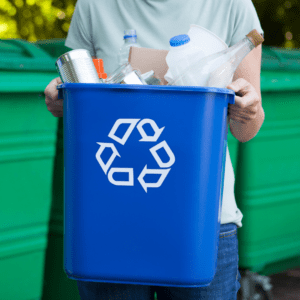 Blue recycling bin